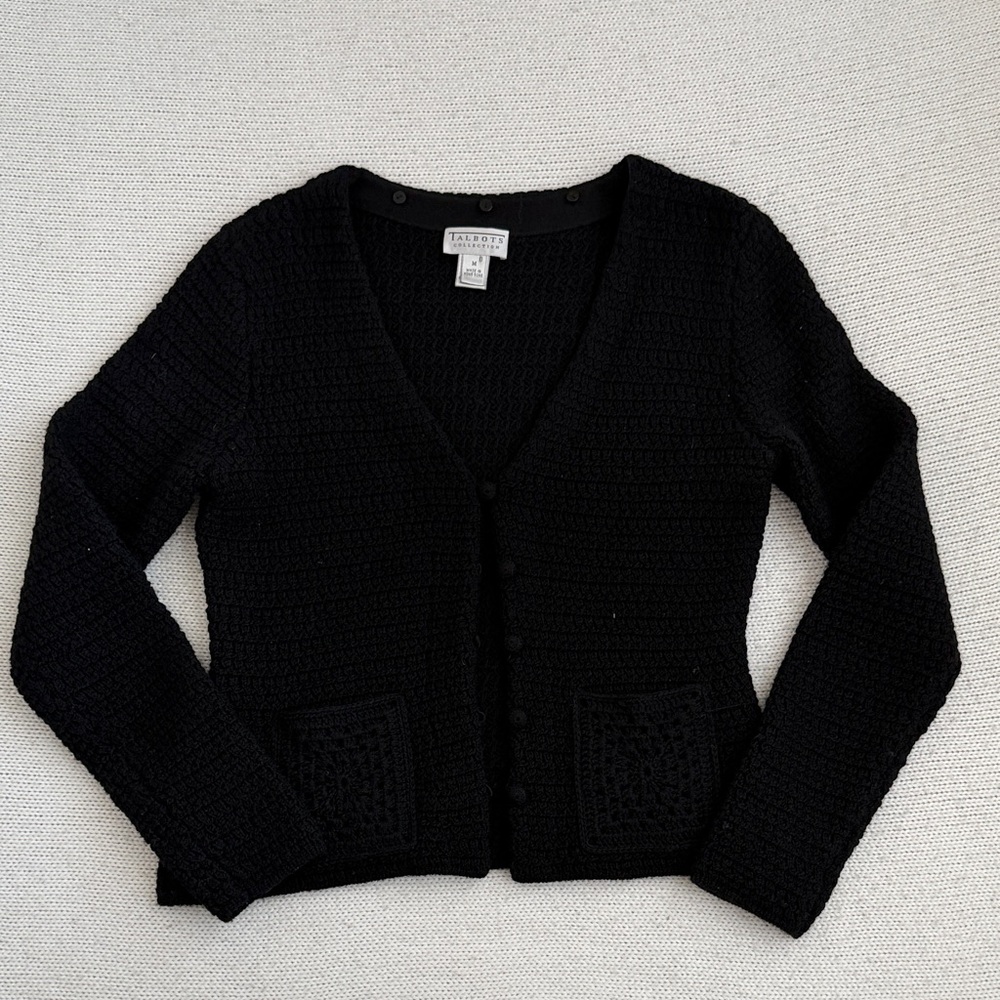 Talbots Collection 100% Wool Button Cardigan Black Size Medium